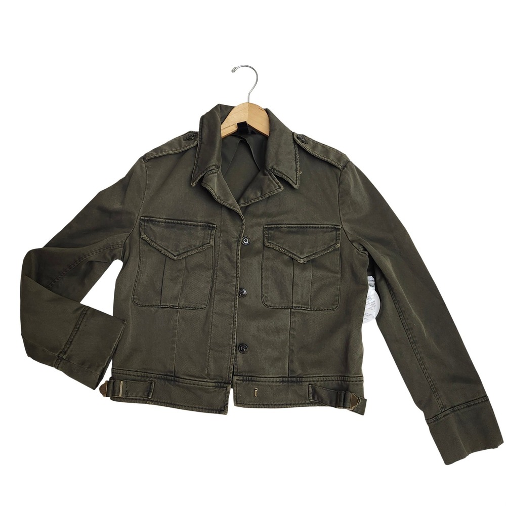 Peyton Jensen Olive Green Military Utility Jacket Cropped Cotton Spandex Medium